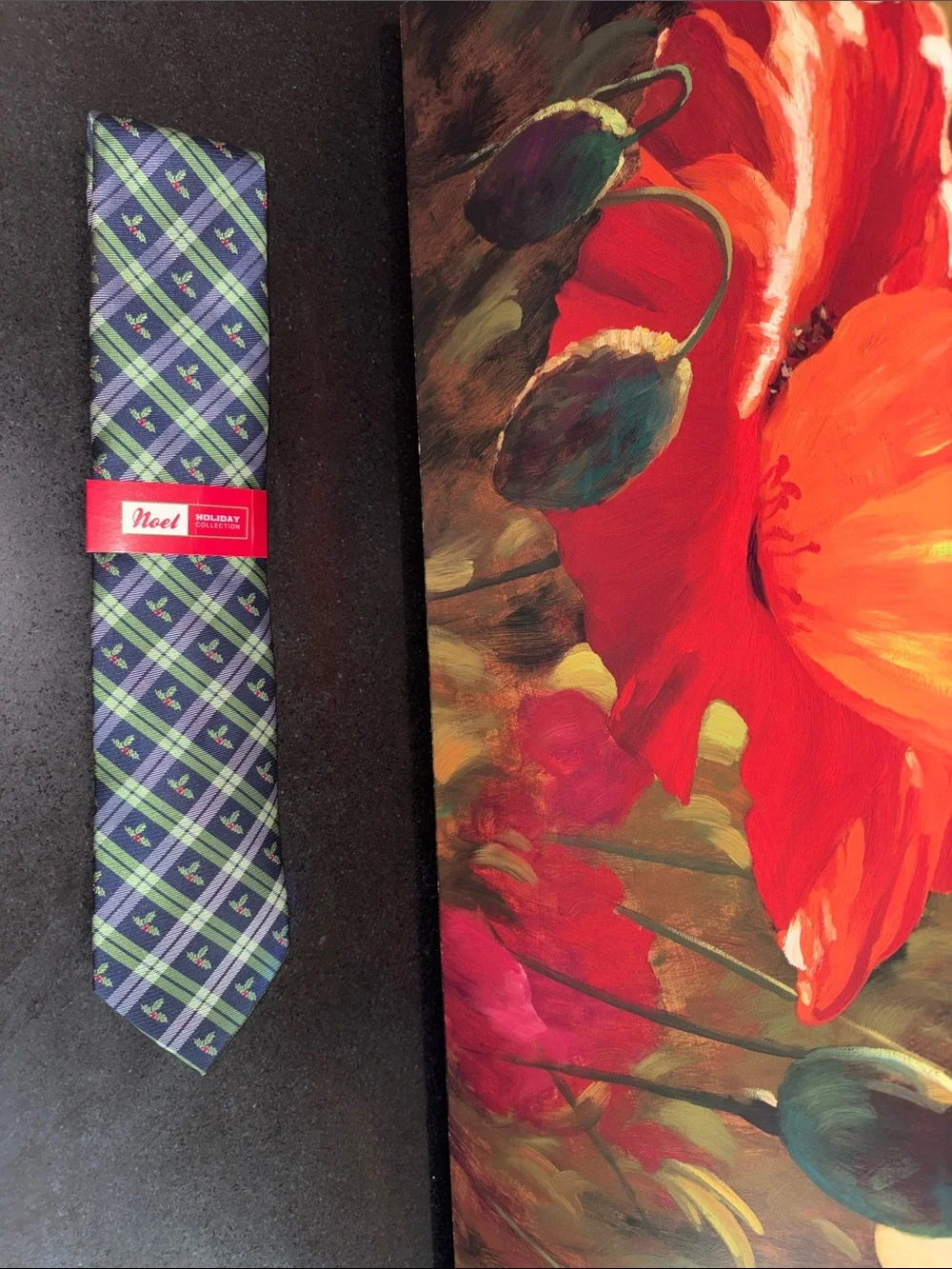 Navy Plaid Tie with Green Accent